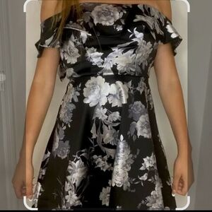 Sequin Hearts Black and Silver Floral Mini Dress